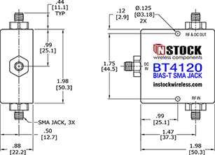 Coaxial Bias Tee SMA Outline Drawing