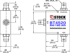 Coaxial Bias Tee BNC Outline Drawing