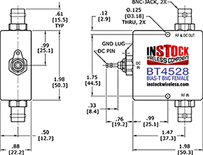 Coaxial Bias Tee BNC Outline Drawing