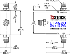 Coaxial Bias Tee TNC Outline Drawing