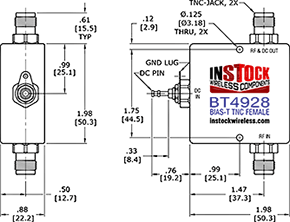 Coaxial Bias Tee TNC Outline Drawing