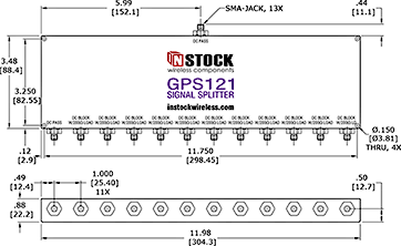 GPS Antenna Signal Splitter, 12 Way, SMA Outline Drawing
