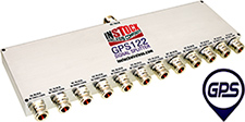 GPS122, 12-way GPS antenna signal splitter with TNC coaxial connectors spanning 1-2 GHz