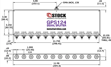 GPS Antenna Signal Splitter, 12 Way, SMA Outline Drawing