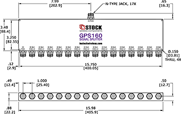 GPS Splitter, 16 Way, N-Type Outline Drawing