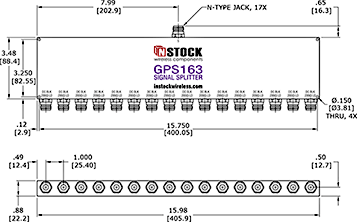 GPS Antenna Signal Splitter, 16 Way, N Type Outline Drawing