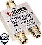 GPS200, 2-way GPS antenna signal splitter with N-type coaxial connectors spanning 1-2 GHz