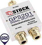 GPS201, 2-way GPS antenna signal splitter with N-type coaxial connectors spanning 1-2 GHz