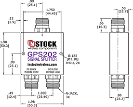 GPS Antenna Signal Splitter, 2 Way, N Type Outline Drawing