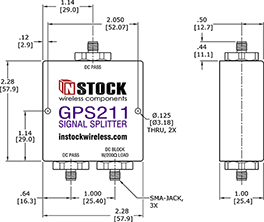 GPS Antenna Signal Splitter, 2 Way, SMA - Outline Drawing