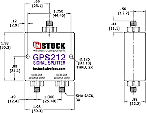 GPS Antenna Signal Splitter, 2 Way, SMA Outline Drawing