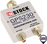 GPS230, 2-way GPS antenna signal splitter with SMA coaxial connectors and Type N input port spanning 1-2 GHz