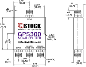 GPS Antenna Signal Splitter, 3 Way, Type N Outline Drawing