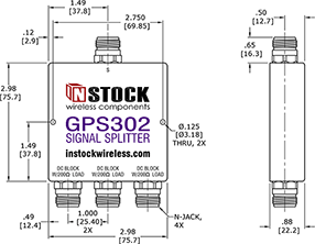 GPS Antenna Signal Splitter, 3 Way, N Type Outline Drawing