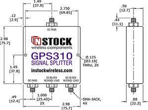 GPS Antenna Signal Splitter, 3 Way, SMA - Outline Drawing