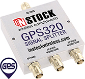 GPS320, 3-way GPS antenna signal splitter with TNC coaxial connectors spanning 1-2 GHz