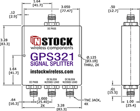 IP67 Outdoor Weatherproof GPS Splitter TNC-jack Outline Drawing