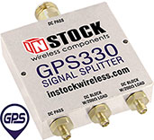 GPS330, 2-way GPS antenna signal splitter with SMA coaxial connectors and Type N input port spanning 1-2 GHz