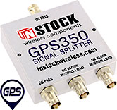 GPS350, 3-way GPS antenna signal splitter with BNC coaxial connectors spanning 1-2 GHz