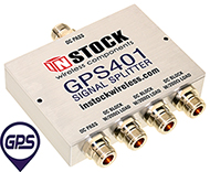 GPS401, 4-way GPS antenna signal splitter with N-type coaxial connectors spanning 1-2 GHz