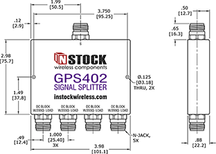 GPS Antenna Signal Splitter, 4 Way, N Type Outline Drawing