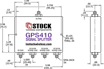 GPS Passive Splitter, SMA, 4 Way, Outline Drawing