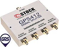 GPS412, 4-way GPS antenna signal splitter with SMA coaxial connectors spanning 1-2 GHz