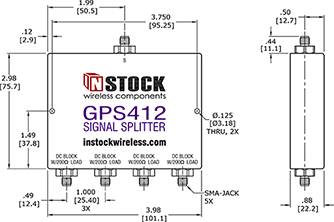 GPS Antenna Signal Splitter, 4 Way, SMA Outline Drawing