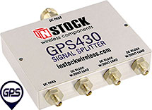 GPS430, 4-way GPS antenna signal splitter with SMA coaxial connectors and Type N input port spanning 1-2 GHz