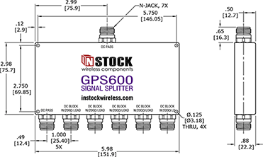 GPS Antenna Signal Splitter, 6 Way, Type N Outline Drawing