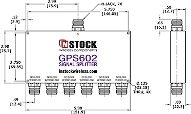 GPS Antenna Signal Splitter, 6 Way, N Type Outline Drawing