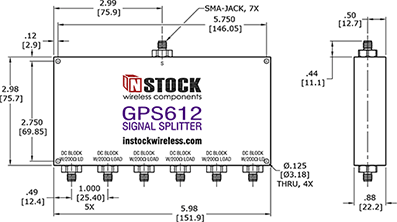 GPS Antenna Signal Splitter, 6 Way, SMA Outline Drawing