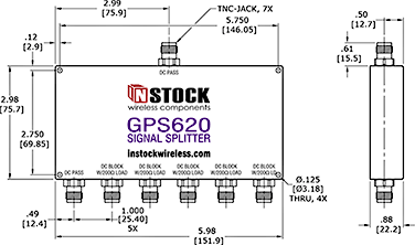 GPS Antenna Signal Splitter, 6 Way, TNC - Outline Drawing