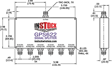 GPS Antenna Signal Splitter, 6 Way, TNC - Outline Drawing