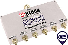 GPS630, 6-way GPS antenna signal splitter with SMA coaxial connectors and Type N input port spanning 1-2 GHz