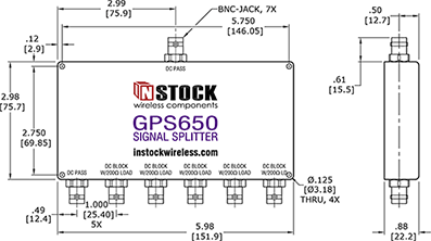 GPS Antenna Signal Splitter, 6 Way, BNC - Outline Drawing