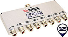 GPS800, 8-way GPS antenna signal splitter with N-type coaxial connectors spanning 1-2 GHz