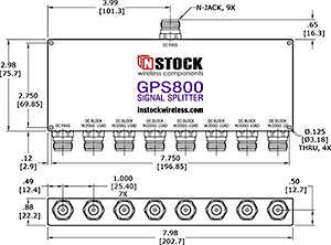 GPS Splitter, 8 Way, N-Type Outline Drawing