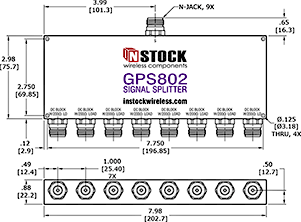 GPS Antenna Signal Splitter, 8 Way, N Type Outline Drawing