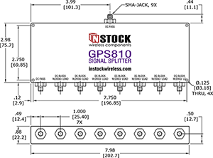 GPS Splitter, 8 Way, SMA Outline Drawing