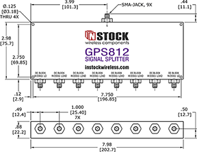 GPS Antenna Signal Splitter, 8 Way, SMA Outline Drawing