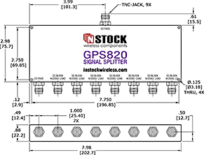 GPS Antenna Signal Splitter, 8 Way, TNC - Outline Drawing