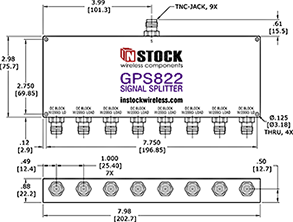 GPS Antenna Signal Splitter, 8 Way, TNC - Outline Drawing