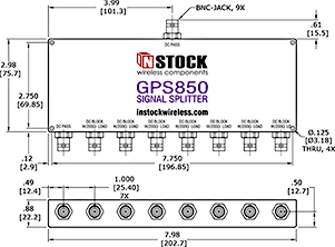 GPS Antenna Signal Splitter, 8 Way, BNC - Outline Drawing