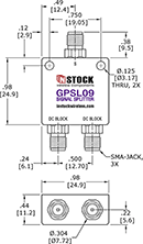 Micro-sized GPS Antenna Signal Splitter, 2 Way, SMA - Outline Drawing