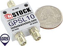 GPSL10 - 2 Way, SMA, Micro-Sized GPS Antenna Splitter, 1 Port DC Block