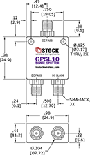 Micro-sized GPS Antenna Signal Splitter, 2 Way, SMA - Outline Drawing