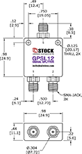 Micro-sized GPS Antenna Signal Combiner, 2 Way, SMA - Outline Drawing