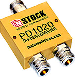 PD1020, 2-way power divider combiner with N-type coaxial connectors spanning 698-2700 MHz