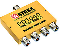 PD1040, 4-way power divider combiner with N-type coaxial connectors spanning 698-2700 MHz